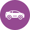 White passenger car icon set against a solid purple circle, symbolizing a standard private vehicle.