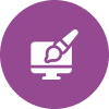 Purple circular icon featuring a white computer monitor with a paintbrush positioned diagonally across the screen, symbolizing digital design or graphic design tools.
