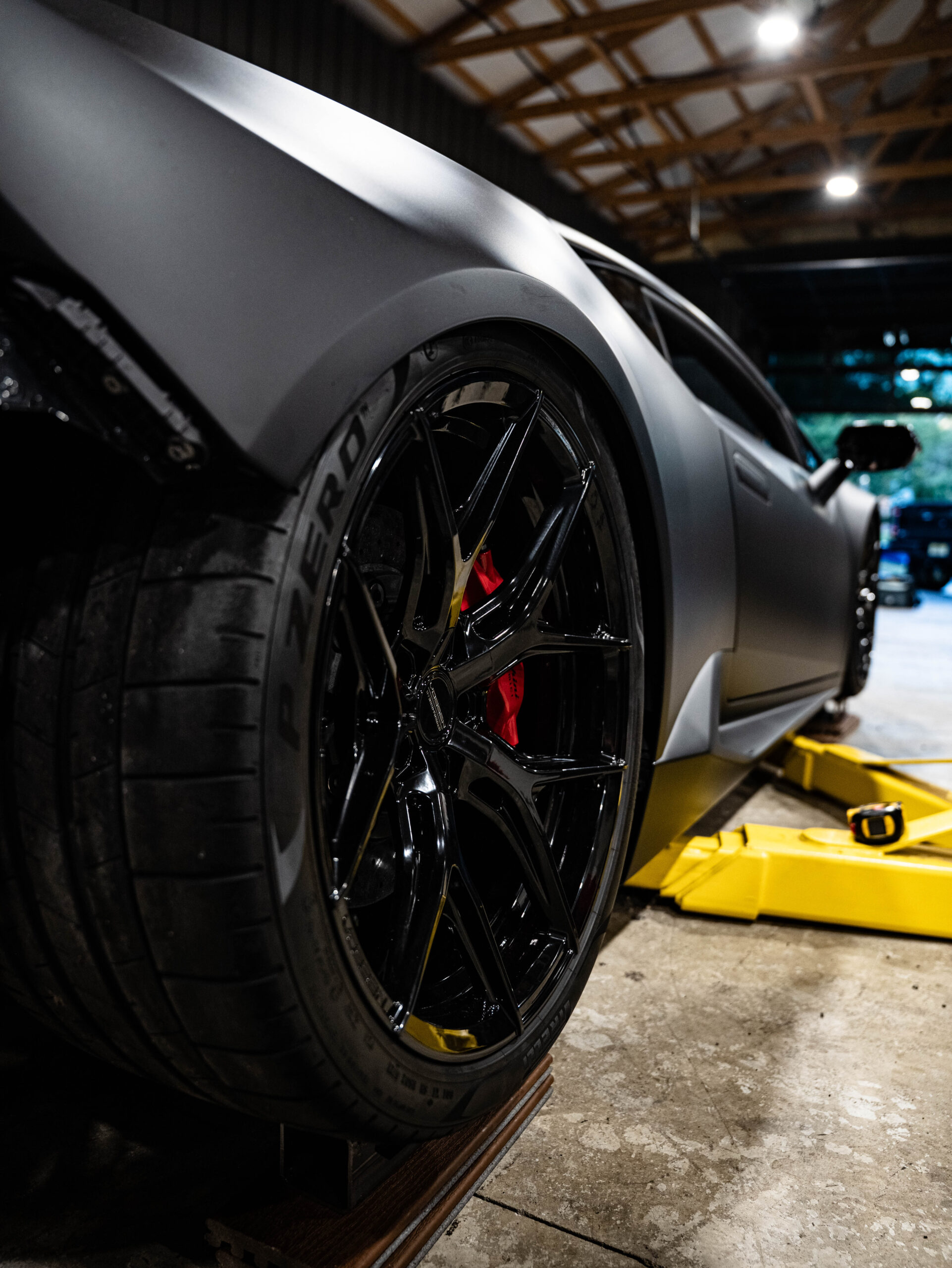 Lamborghini finished with a sleek satin black wrap, protected with Dynamic Paint Protection Film applied by Prime Graphics Lab.